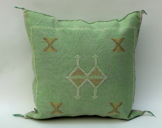 Green Pillows silk All sizes ,Pillow Cactus Silk, Green Lumbar Cushion Handmade Silk Decorative Pillow, Moroccan Sabra Decorative Cushion