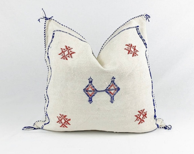 White Pillows silk All sizes ,Pillow Cactus Silk, Blue Lumbar Cushion Handmade Silk Decorative Pillow, Moroccan Sabra Decorative Cushion
