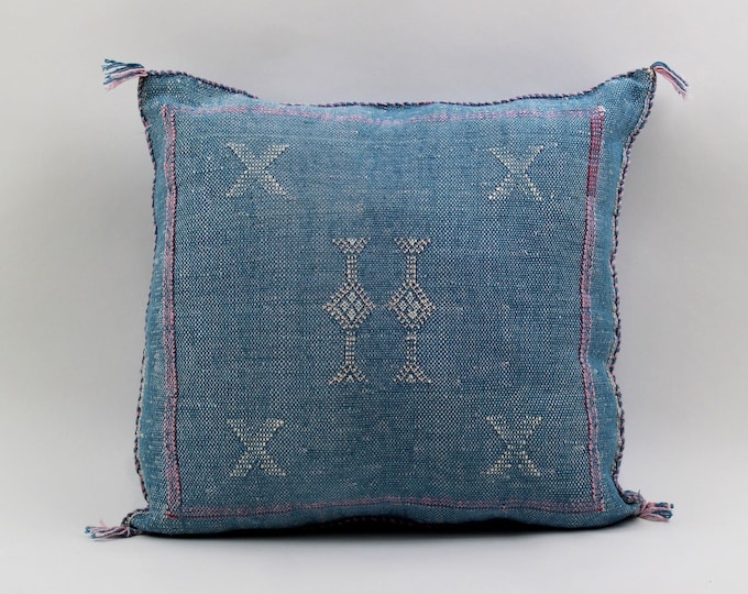 Blue Pillows silk ALL Sizes- Cactus Silk Pillow - Lumbar Cushion Handmade- Cactus Silk - Decorative Pillow, Moroccan Sabra Decorative