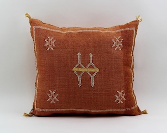 Orange Pillows silk All sizes ,Pillow Cactus Silk, Orange Lumbar Cushion Handmade Silk Decorative Pillow, Moroccan Sabra Decorative Cushion