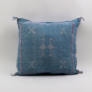 Blue Pillows silk ALL Sizes- Cactus Silk Pillow - Lumbar Cushion Handmade- Cactus Silk - Decorative Pillow, Moroccan Sabra Decorative
