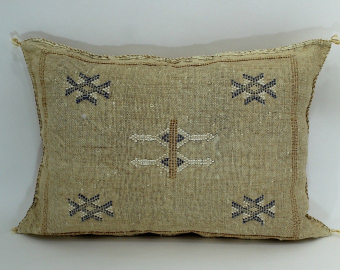 Brown silk pillow, Moroccan Sabra cushion, handmade cactus silk pillow, Berber Sabra cushion, Pillow Throw, Moroccan Lumbar Sabra Cushion