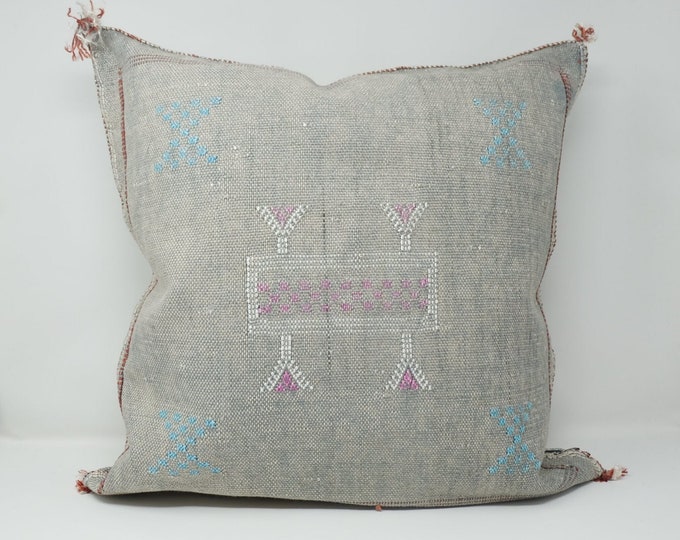 Gray Pillows silk All sizes ,Pillow Cactus Silk,  Lumbar Cushion Handmade Silk Decorative Pillow, Moroccan Sabra Decorative Cushion