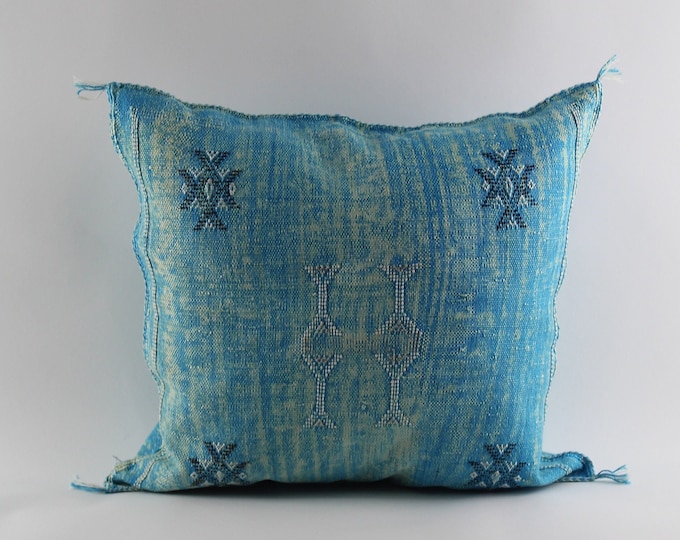Sky Blue Pillows silk All sizes ,Pillow Cactus Silk, BlueLumbar Cushion Handmade Silk Decorative Pillow, Moroccan Sabra Decorative Cushion