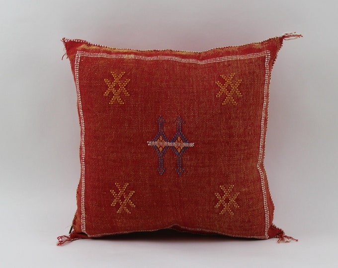 Light Red Pillows silk All sizes, Pillow Cactus Silk,  Lumbar Cushion Handmade Silk Decorative Pillow, Moroccan Sabra Decorative Cushion