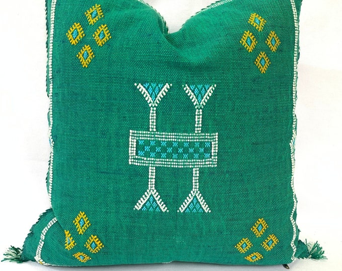 Turquoise Pillows silk 20x20 ,aka Cactus Silk pillow , Lumbar Cushion Handmade Cactus Silk Pillow, Moroccan Sabra Decorative ALL SIZES