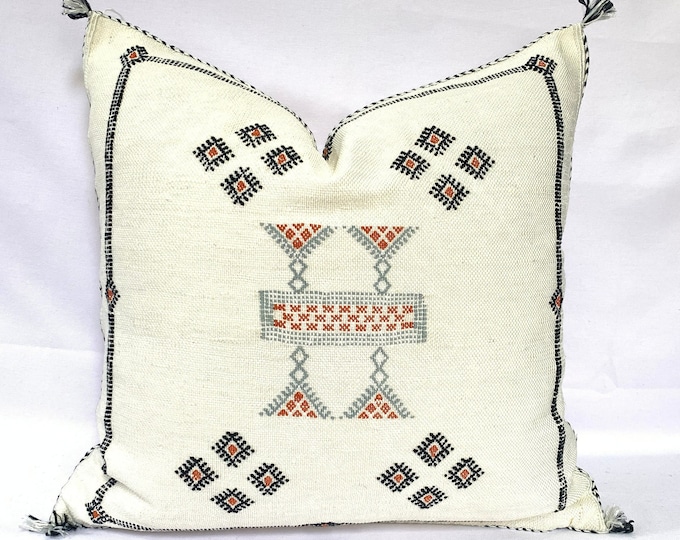 White Pillows silk All sizes ,Pillow Cactus Silk, Moroccan Lumbar Cushion Handmade Silk Decorative Pillow, Moroccan Sabra Decorative Cushion