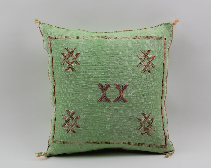 Green Pillows silk - Moroccan Cactus Silk pillow - pillow Cactus Silk - Throw pillow case, Lumbar Cushion - Decorative pillow cover