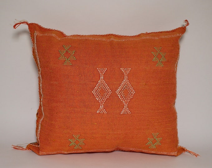 Orange Pillows silk All sizes ,Pillow Cactus Silk, Orange Lumbar Cushion Handmade Silk Decorative Pillow, Moroccan Sabra Decorative Cushion