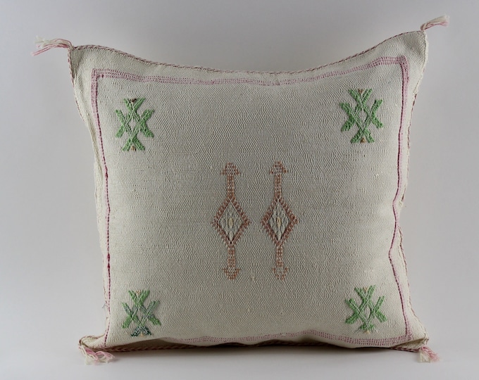 White Pillow silk All Sizes - Cactus Silk Pillow - Lumbar Cushion Handmade- Green Cactus Silk - Decorative Pillow, Moroccan Sabra Decorative