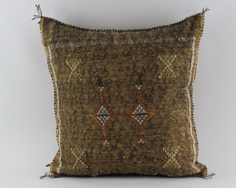 Brown Cactus silk pillow, Moroccan Sabra cushion, cactus silk pillow, Berber Sabra cushion, Pillow Throw, Moroccan Lumbar Sabra Cushion