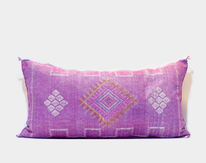 Purple silk pillow, Moroccan Sabra cushion, handmade cactus silk pillow, Berber Sabra cushion, Pillow Throw, Moroccan Lumbar Sabra Cushion