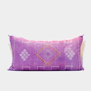 Paars zijden kussen, Marokkaans Sabrakussen, handgemaakt zijden cactuskussen, Berber Sabrakussen, Kussensloop, Marokkaans lumbale Sabrakussen