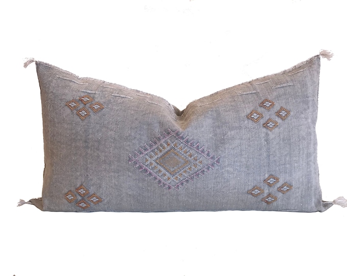 Gray Cactus Silk Pillow Cover, Moroccan Sabra Cushion, Decorative Accent