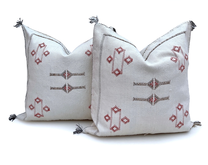 Handmade White Cactus Silk Pillow, Berber Moroccan Cushion, 20x20
