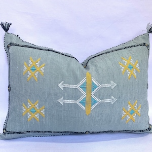 Gray silk pillow, Moroccan Sabra cushion, handmade cactus silk pillow, Berber Sabra cushion, Pillow Throw, Moroccan Lumbar Sabra Cushion