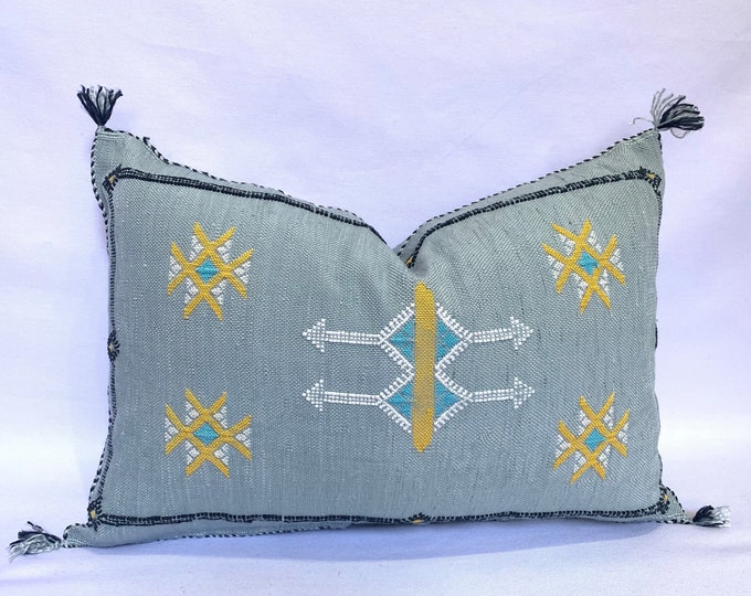 Gray silk pillow, Moroccan Sabra cushion, handmade cactus silk pillow, Berber Sabra cushion, Pillow Throw, Moroccan Lumbar Sabra Cushion