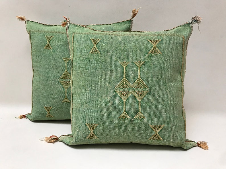 Green Pillows silk All sizes ,Pillow Cactus Silk, Lumbar Cushion Handmade Silk Decorative Pillow, Moroccan Sabra Decorative Cushion image 10