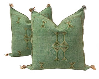 Green Pillows silk All sizes ,Pillow Cactus Silk, Lumbar Cushion Handmade Silk Decorative Pillow, Moroccan Sabra Decorative Cushion
