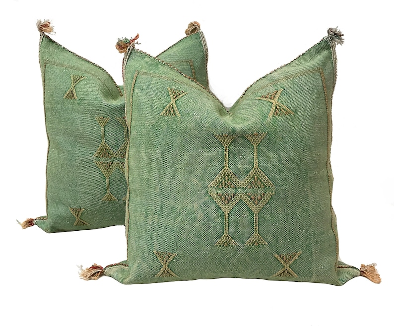 Green Pillows silk All sizes ,Pillow Cactus Silk, Lumbar Cushion Handmade Silk Decorative Pillow, Moroccan Sabra Decorative Cushion image 1