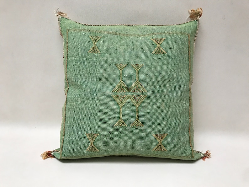 Green Pillows silk All sizes ,Pillow Cactus Silk, Lumbar Cushion Handmade Silk Decorative Pillow, Moroccan Sabra Decorative Cushion image 9