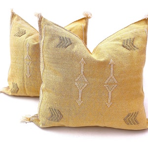 Yellow Pillows silk All sizes ,Pillow Cactus Silk, Yellow Lumbar Cushion Handmade Silk Decorative Pillow, Moroccan Sabra Decorative Cushion