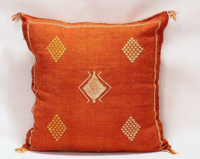 Orange Pillows silk 20x20 ,aka Cactus Silk pillow , Lumbar Cushion Handmade Cactus Silk Pillow, Moroccan Sabra Decorative ALL SIZES