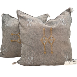 Gray Pillows silk ALL Sizes- Cactus Silk Pillow - Lumbar Cushion Handmade- Cactus Silk - Decorative Pillow, Moroccan Sabra Decorative