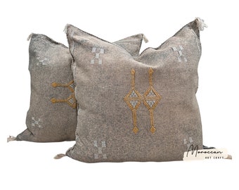 Gray Pillows silk ALL Sizes- Cactus Silk Pillow - Lumbar Cushion Handmade- Cactus Silk - Decorative Pillow, Moroccan Sabra Decorative