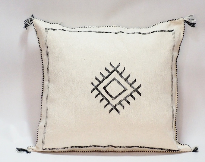 White Pillows silk All sizes ,Pillow Cactus Silk, Moroccan Lumbar Cushion Handmade Silk Decorative Pillow, Moroccan Sabra Decorative Cushion