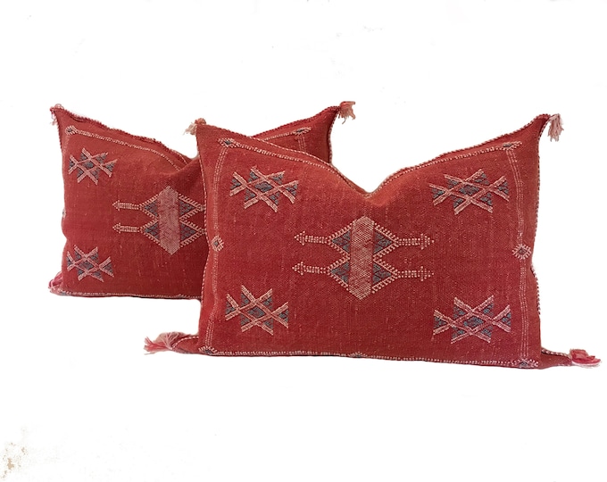 Red silk pillow, Moroccan Sabra cushion, handmade cactus silk pillow, Berber Sabra cushion, Pillow Throw, Moroccan Lumbar Sabra Cushion