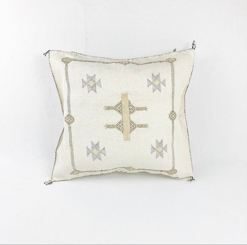 White Pillows silk All sizes ,Pillow Cactus Silk, Moroccan Lumbar Cushion Handmade Silk Decorative Pillow, Moroccan Sabra Decorative Cushion image 2