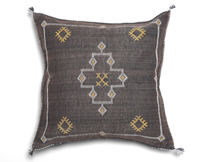 Black CACTUS SILK PILLOW 20x20 , Black pillow Cactus Silk - Throw pillow case - Lumbar Cushion - Brown pillowcase - Decorative pillow cover
