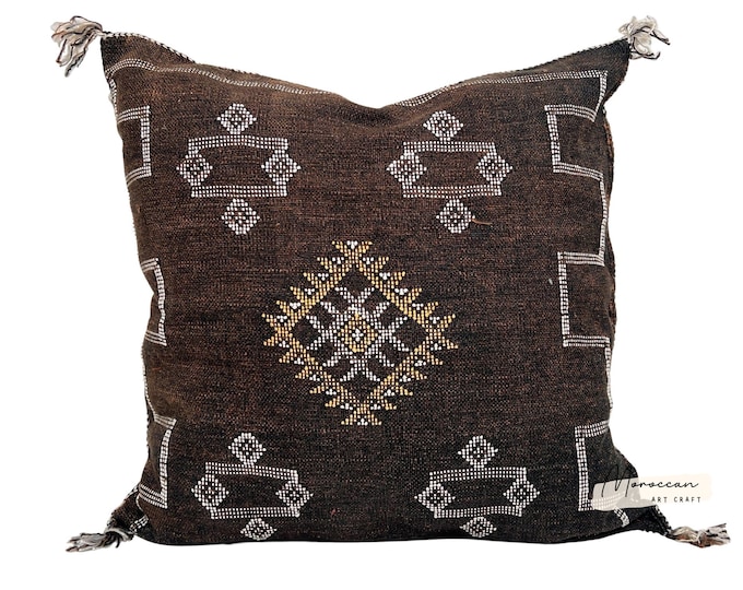 Brown Pillows silk All sizes ,Pillow Cactus Silk, Moroccan Lumbar Cushion Handmade Silk Decorative Pillow, Moroccan Sabra Decorative Cushion