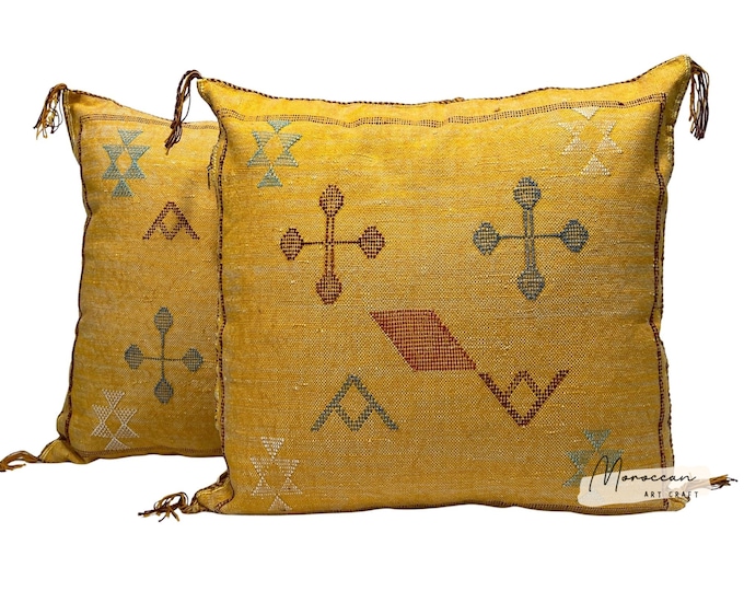 Yellow Moroccan Cactus Silk Pillow ALL SIZES