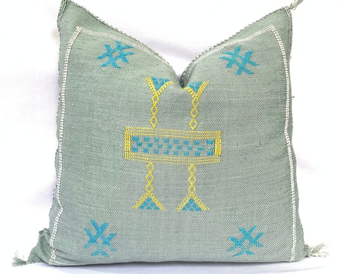 Gray Pillows silk All sizes ,Pillow Cactus Silk, Moroccan Lumbar Cushion Handmade Silk Decorative Pillow, Moroccan Sabra Decorative Cushion