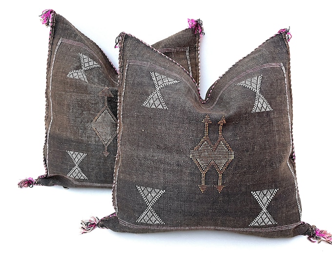 Brown silk pillow, Moroccan Sabra cushion, handmade cactus silk pillow, Berber Sabra cushion, Pillow Throw, Moroccan Lumbar Sabra Cushion