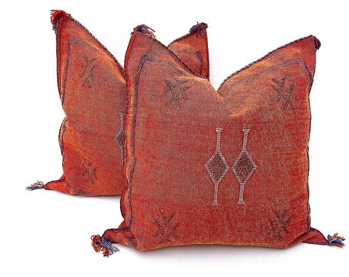 Orange Cactus silk pillow, Moroccan Sabra cushion, cactus silk pillow, Berber Sabra cushion, Pillow Throw, Moroccan Lumbar Sabra Cushion