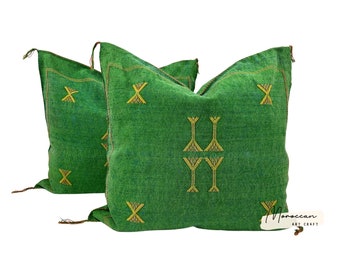 Green Pillows silk All sizes ,Pillow Cactus Silk, Lumbar Cushion Handmade Silk Decorative Pillow, Moroccan Sabra Decorative Cushion