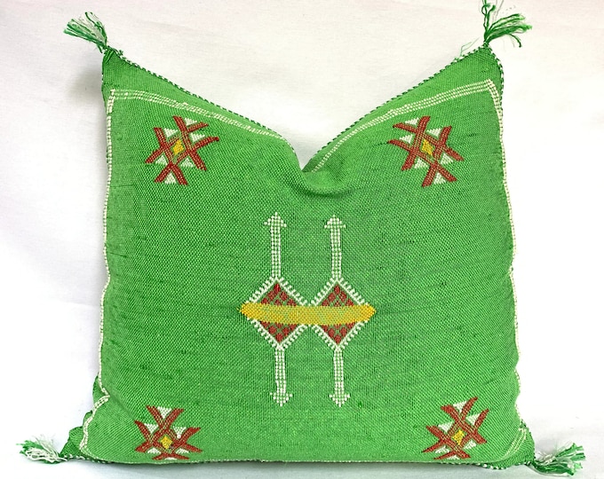 Green Pillows silk ALL Sizes- Cactus Silk Pillow - Lumbar Cushion Handmade- Cactus Silk - Decorative Pillow, Moroccan Sabra Decorative