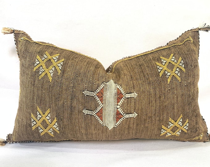 Brown silk pillow, Moroccan Sabra cushion, handmade cactus silk pillow, Berber Sabra cushion, Pillow Throw, Moroccan Lumbar Sabra Cushion