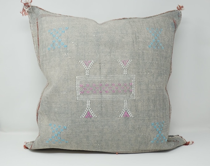 Grey Cactus Silk Pillow Cover – Moroccan Sabra Throw Cushion