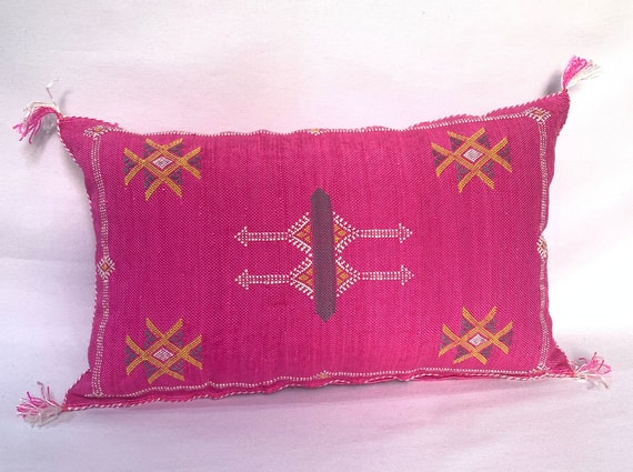 Pink Silk Pillow Moroccan Sabra Cushion Handmade Cactus Silk Pillow Berber Sabra Cushion Pillow Throw Moroccan Lumbar Sabra Cushion Etsy