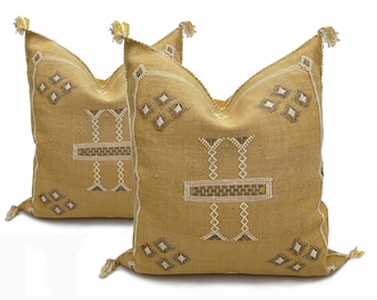 Yellow silk pillow, Moroccan Sabra cushion, handmade cactus silk pillow, Berber Sabra cushion, Pillow Throw, Moroccan Lumbar Sabra Cushion