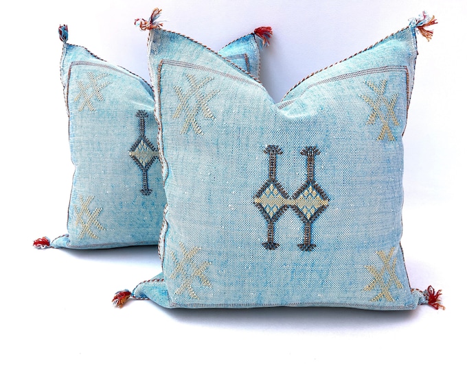 Moroccan Boho Throw Pillow, Any Size Cactus Silk Pillow Cover, Hand woven Berber Pillow, Colorful Decorative Sabra Cactus Silk Cushion Cover