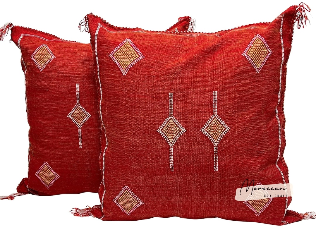 Red Pillows Silk All Sizes ,pillow Cactus Silk, Lumbar Cushion Handmade