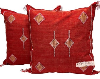 Red Pillows silk All sizes ,Pillow Cactus Silk, Lumbar Cushion Handmade Silk Decorative Pillow, Moroccan Sabra Decorative Cushion