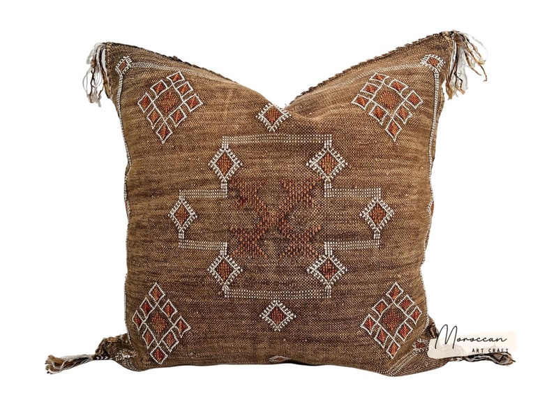 Camel Brown Moroccan Cactus Silk Pillow ALL SIZES image 2