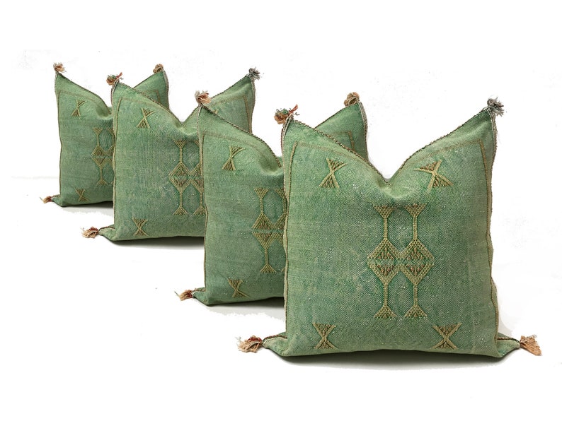 Green Pillows silk All sizes ,Pillow Cactus Silk, Lumbar Cushion Handmade Silk Decorative Pillow, Moroccan Sabra Decorative Cushion image 6
