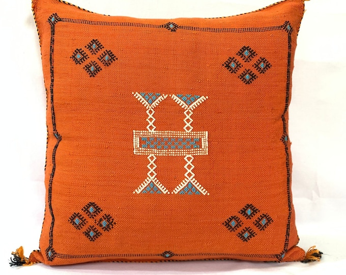Moroccan Pillow silk All sizes ,Pillow Cactus Silk, Orange Lumbar Cushion Handmade Silk Decorative Pillow, Moroccan Sabra Decorative Cushion